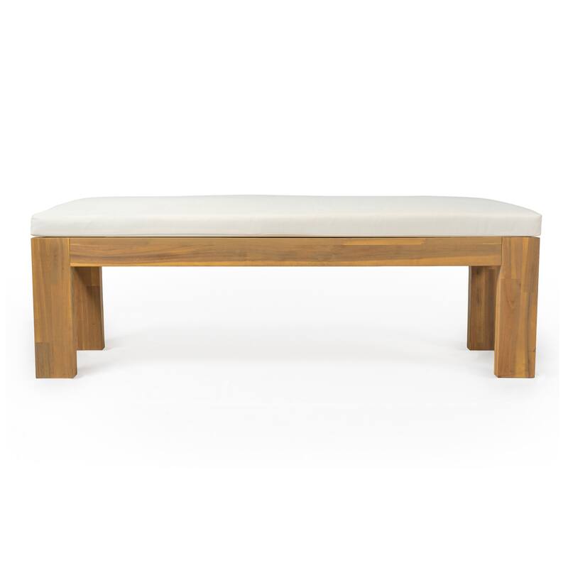 Outdoor Patio Dining Table Set for 6 - Person with Umbrella Hole Acacia Wood and Removable Cushions