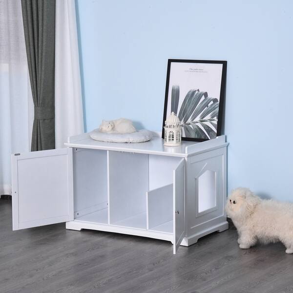 Shop Pawhut 37 5 Wooden Covered Mess Free Cat Litter Box End