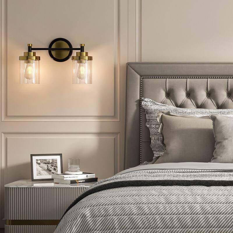 Modern Dimmable Vanity Light with Clear Ribbed Glass Shades E26 Sockets