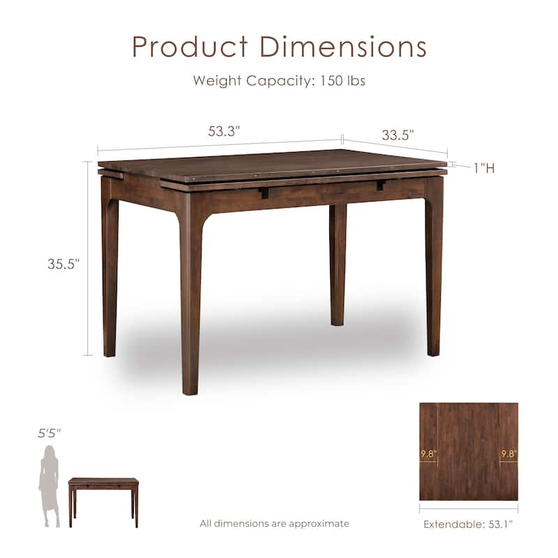 Furniture of America Abigail X Mid-Century Modern Rich Walnut Extendable Self-Storing 53-inch Counter Height Dining Table