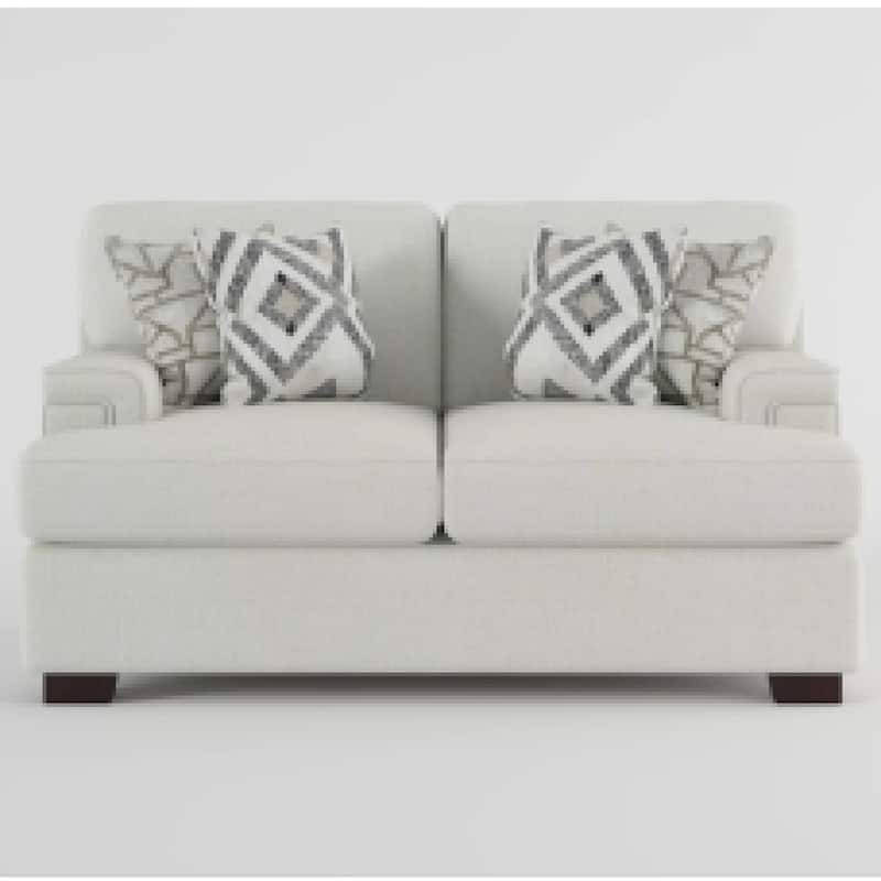 Osy Loveseat, 66 Inch, 4 Pillows, Soft Ivory Chenille, Solid Wood