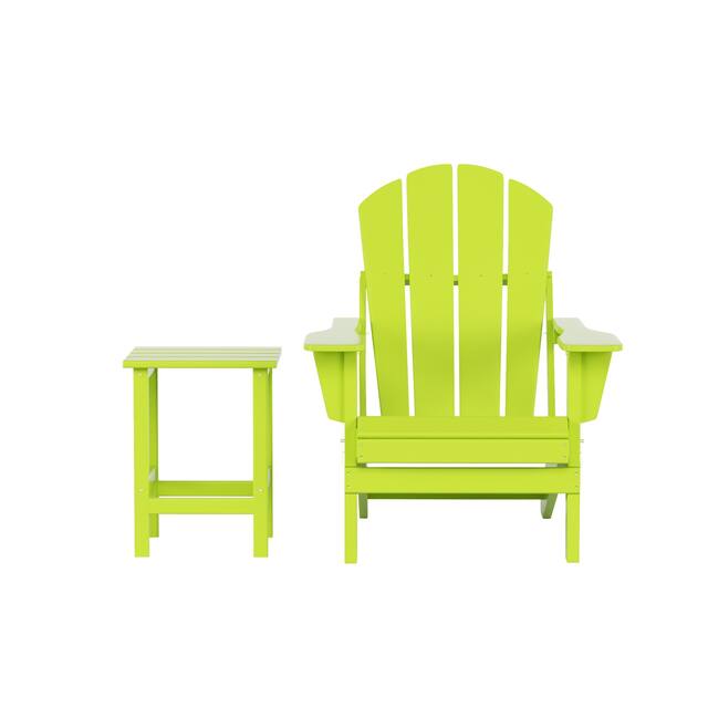 Laguna Folding Adirondack Chair and Side Table Set - Lime
