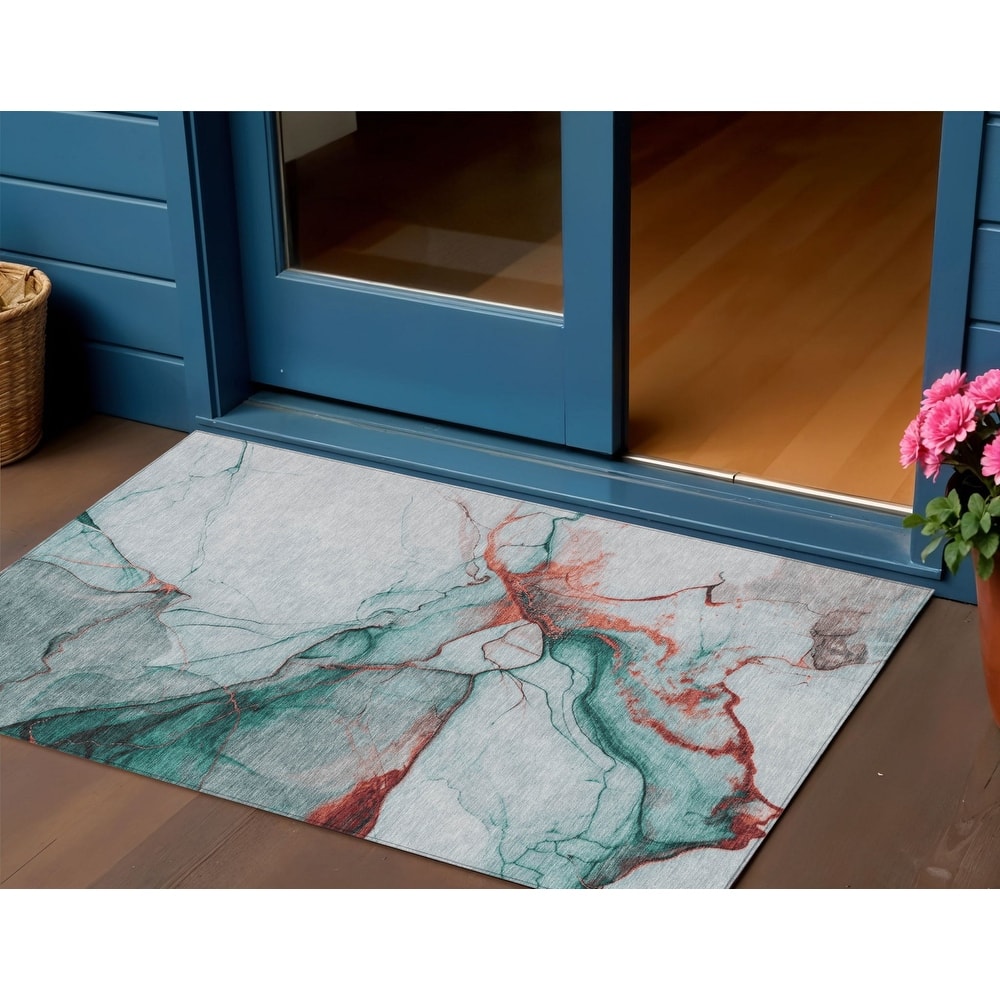 HomeRoots Abstract Modern Rectangle Outdoor Rug