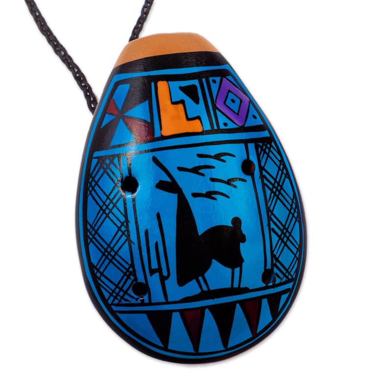 Novica Handmade Blue Wind Ceramic Ocarina