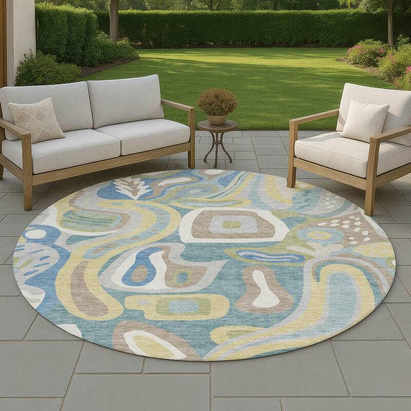Machine Washable Indoor/ Outdoor Modern Picasy Chantille Rug - Teal - 8' x 8'