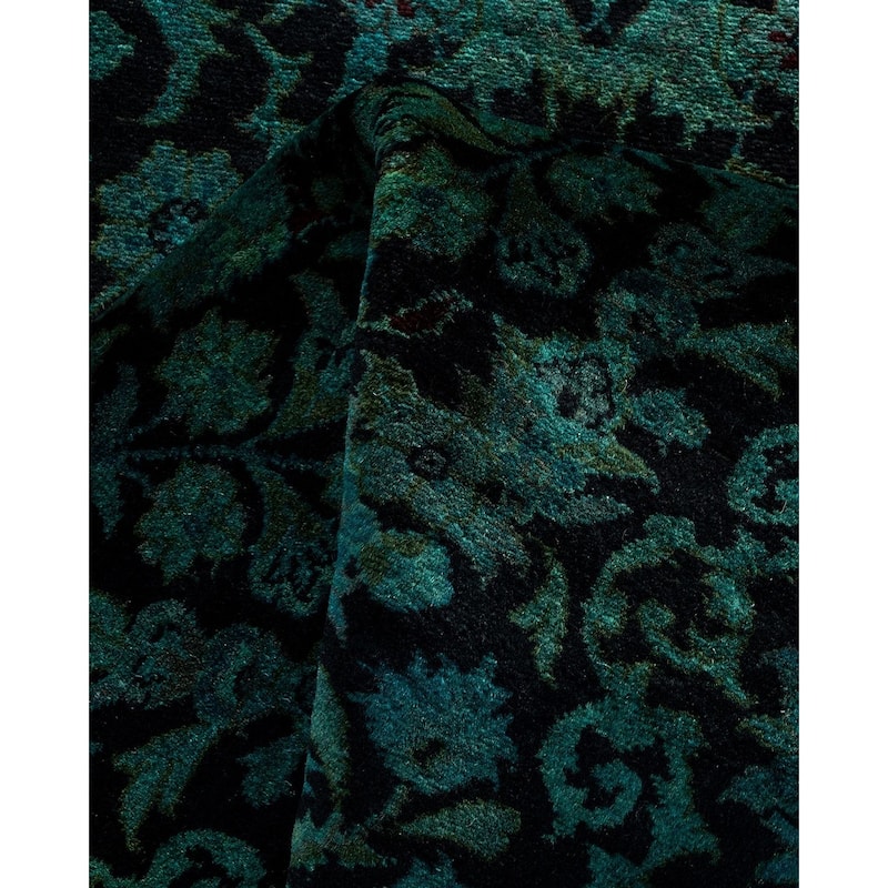 Overton Hand Knotted Wool Vintage Inspired Modern Contemporary Overdyed Blue Runner Rug - 2' 7" x 10' 5"