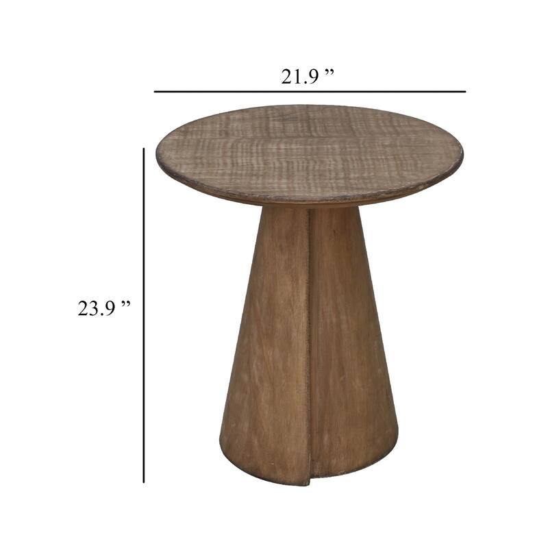Rela Side End Table, 22 Inch Round Top w Tapered Base, Antique Brown