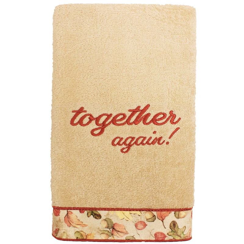 Authentic Hotel and Spa Thanksgiving Together Again - Embroidered Luxury 100% Turkish Cotton Hand Towel - Sand