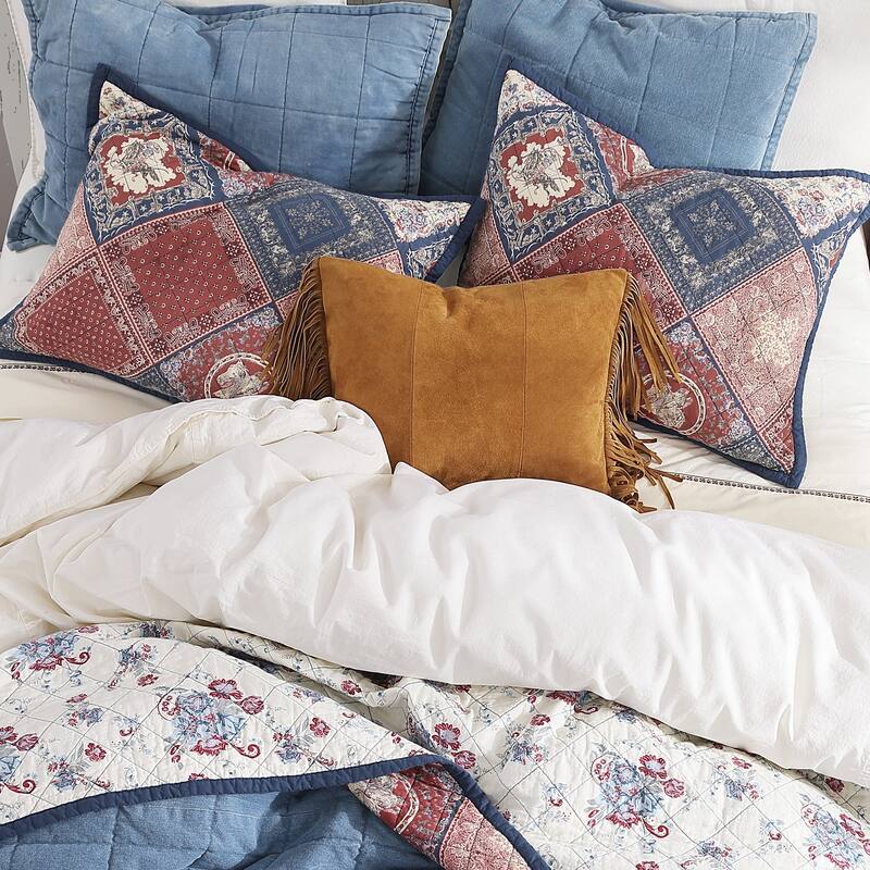 Tasha Polizzi Patchwork Bandana Western Rustic Floral Paisley Pattern 3 Piece Reversible Quilt with Pillow Shams