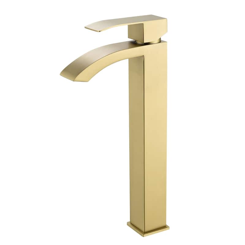 Single Hole Bathroom Vessel Faucet 1 Handle Bathroom Vessel Sink Faucet Waterfall Modern Basin Vanity High Tall Taps No Drain