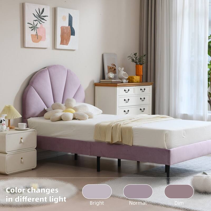 Upholstered Bed with Unique Seashell Headboard