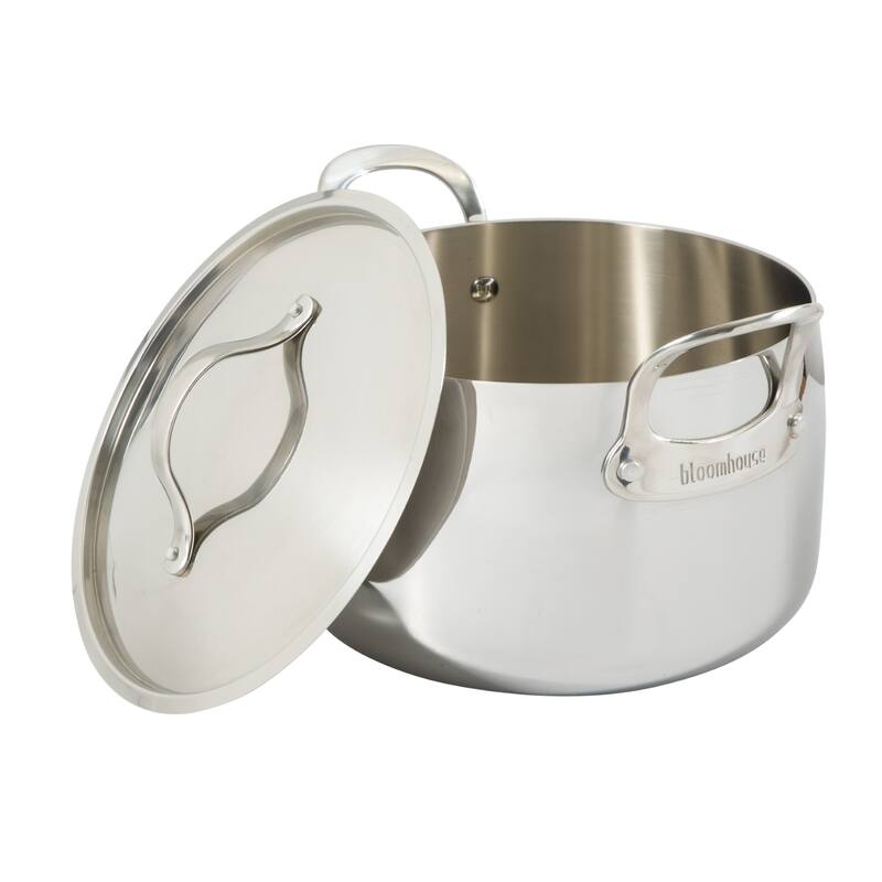 Bloomhouse 8 Quart Tri-Ply Stainless Steel Stock Pot with Lid - Dutch Oven,Oven Safe, Dishwasher Safe