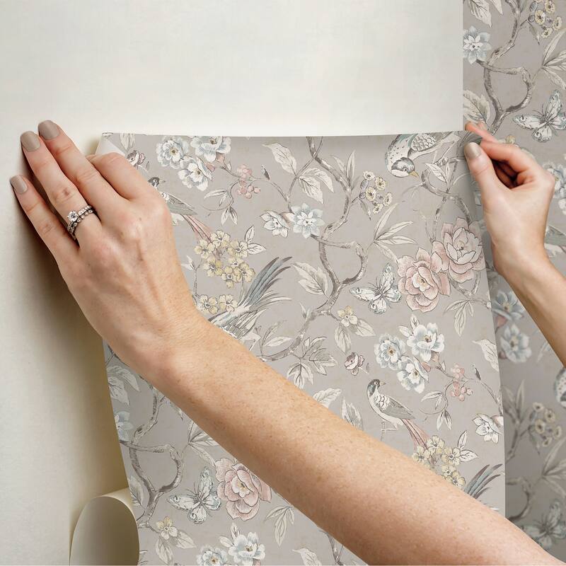 NuWallpaper Waverly Aviary Garden Grey Peel and Stick Wallpaper - N/A