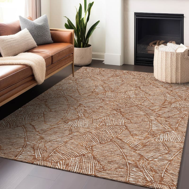 Machine Washable Indoor/ Outdoor Chantille Tropical Palm Rug