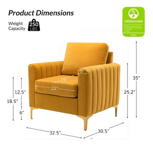 dimension image slide 5 of 8, Ganymedes Modern Velvet Accent Arm Chair with Golden Legs by HULALA HOME