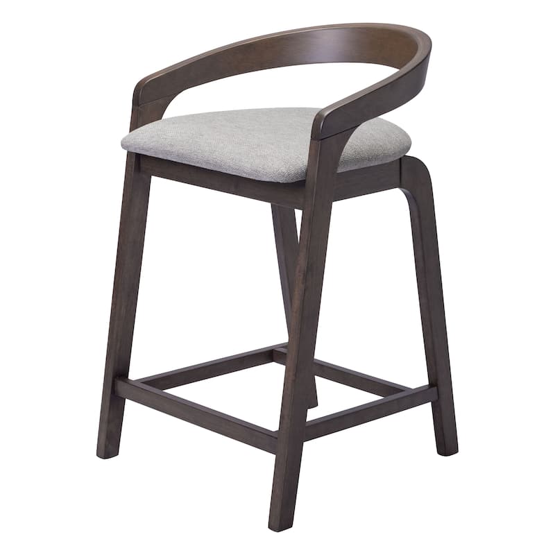 HomeRoots Set of Two 25" Gray and Espresso Fabric and Solid Wood Low Back Counter Height Bar Chairs
