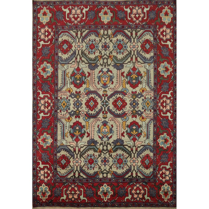 Hand Knotted Oriental 100% Wool Carpet Transitional Geometric Green Oushak Area Rug - 9' 11'' X 7' 11''