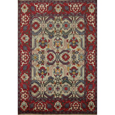 Hand Knotted Oriental 100% Wool Carpet Transitional Geometric Green Oushak Area Rug - 9' 11'' X 7' 11''