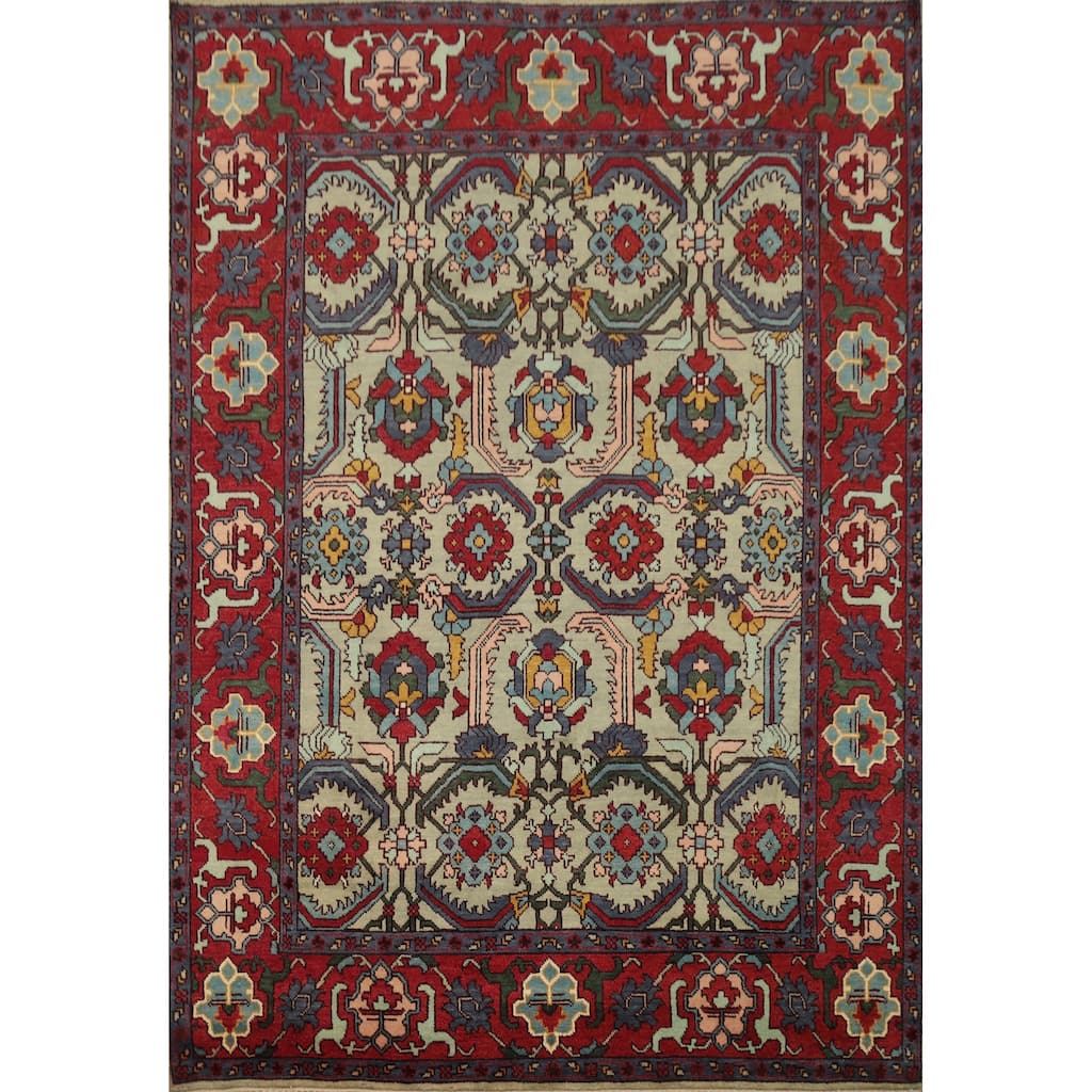 Hand Knotted Oriental 100% Wool Carpet Transitional Geometric Green Oushak Area Rug - 9' 11'' X 7' 11''