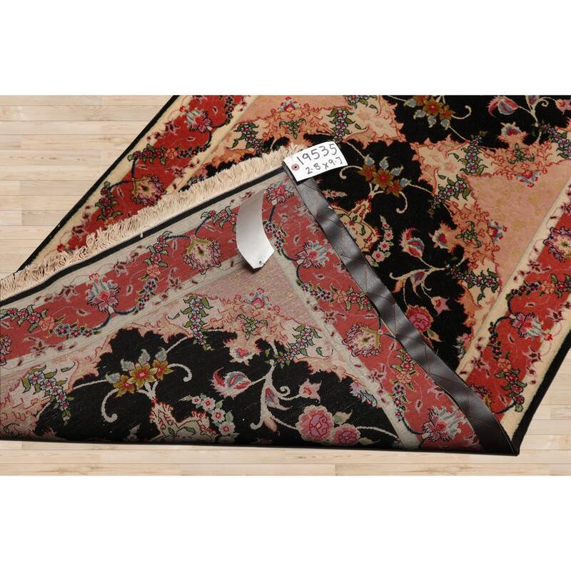2'8''x9'7'' Runner Hand Knotted Wool Black Traditional 400 KPSI Rug - 2' 8'' x 9' 7''