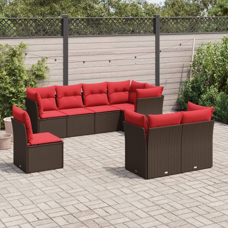 vidaXL 8/9 Piece Patio Sofa Set with Cushions Brown/Gray Poly Rattan - 21.7 x 24.4 x 27.2