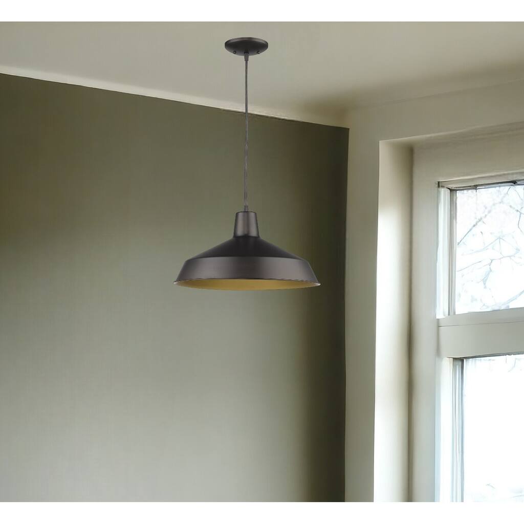 HomeRoots Industrial Brushed Bronze Hanging Light - 15.75' X '8.75' X '15.75