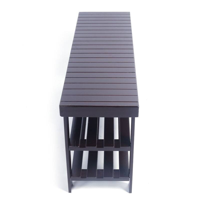 Strip Pattern 3 Tiers Bamboo Stool Shoe Rack Coffee