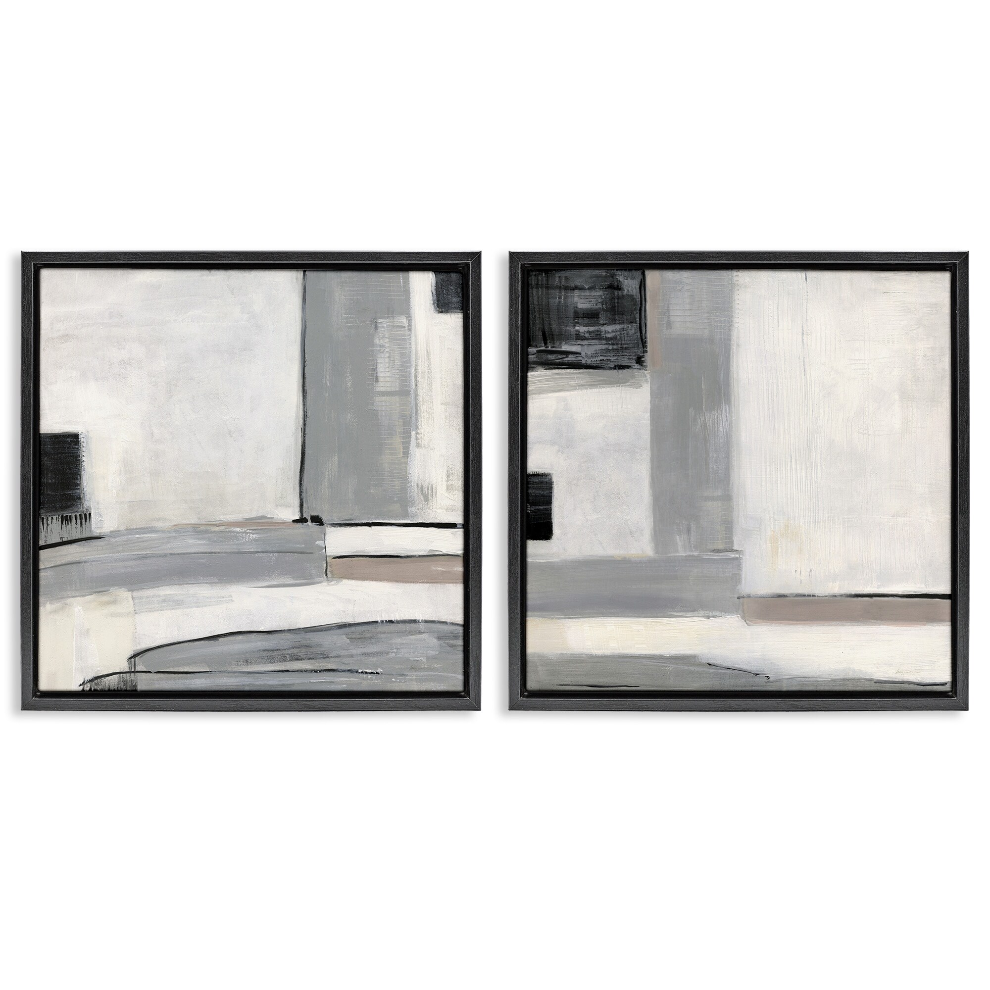 Stupell Industrial Abstract Grey Geometric Framed Floater Canvas Wall Art Design by Sally Swatland (Set of 2)