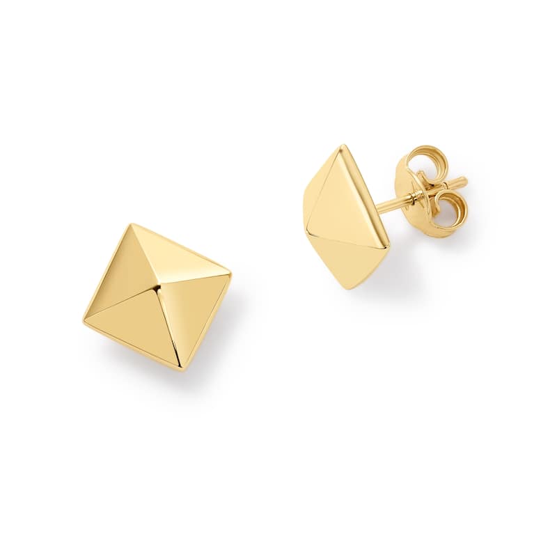 Clover 14K Yellow Gold High-Polish Pyramid Square Stud Earrings