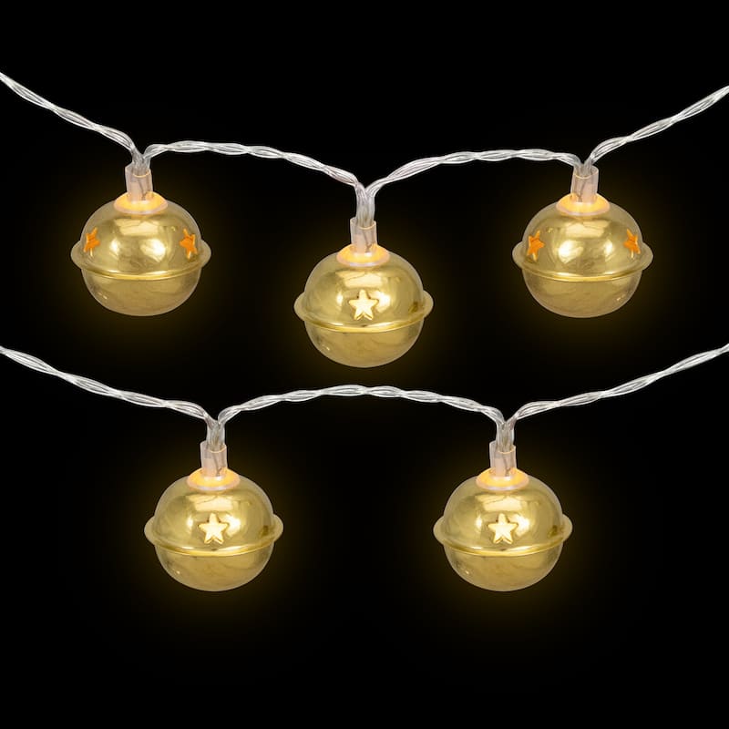 10-Count LED Gold Christmas Bells Fairy Lights 5.5ft Copper Wire - 5.5'