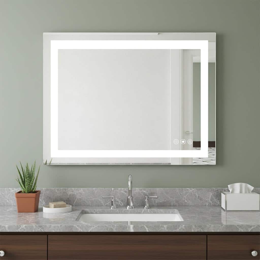 HomeRoots 24" Lighted Frameless Anti Fog Bathroom Vanity Mirror - 35.30 in. x 23.50 in. x 1.20 in.