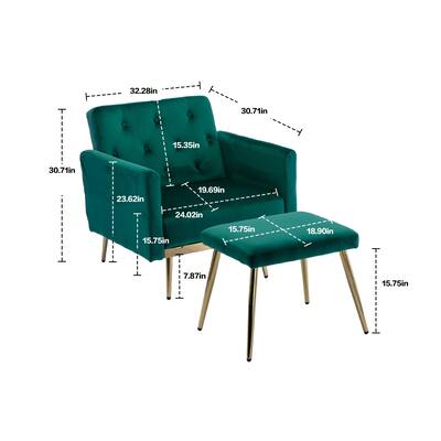 Velvet Accent Chair Adjustable Arm Lounge Chair with Ottoman