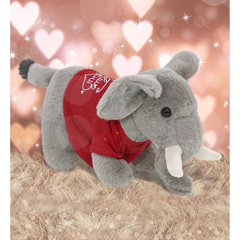 DolliBu I LOVE YOU Super Soft Standing Elephant Plush with Red Shirt - 7.5 inches