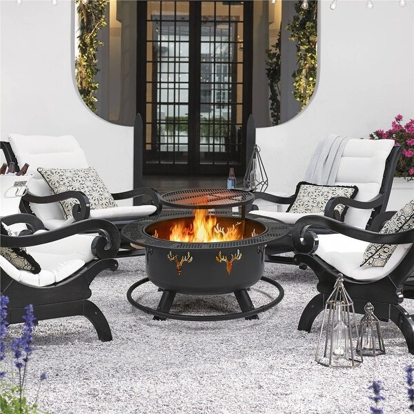 Yaheetech 32'' Round Wood Burning Fire Pit with Swivel Grill Grate