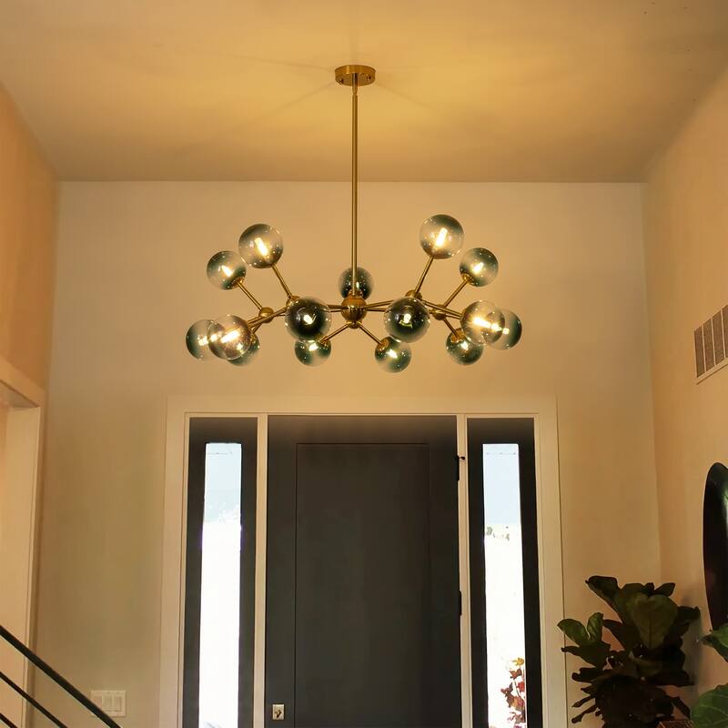 15-Light Modern Glam Linear Sputnik Gradient Blue Glass Globe Bubble Branch Chandelier