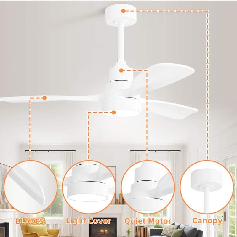48/52 in. Modern Ceiling Fans with LED Light,Quiet/Reversible DC Motor, Flush Mount or Downrod, in White/Silver/Black