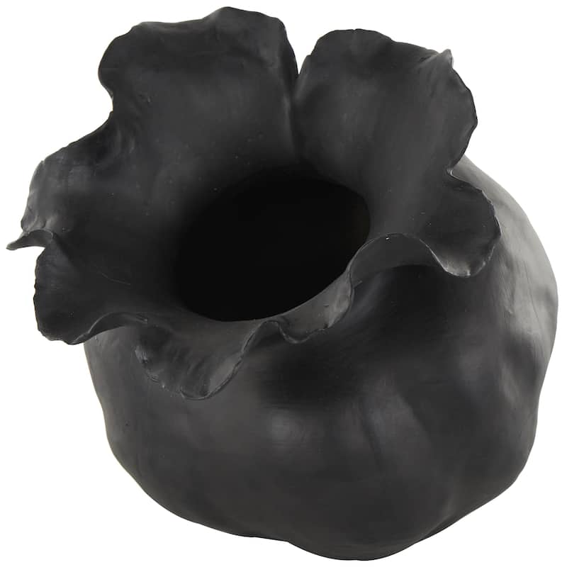 Ceramic Abstract Wide Rounded Floral Shaped Vase with Petal Rim - White or Black - Roche River Decor - Black