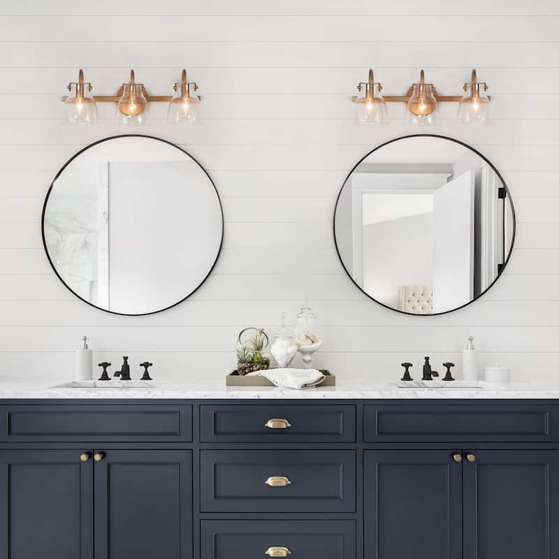 Modern 3-Light Gold Bathroom Vanity Light Glass Shade Wall Sconces - L 21"x W 9"x H 8"