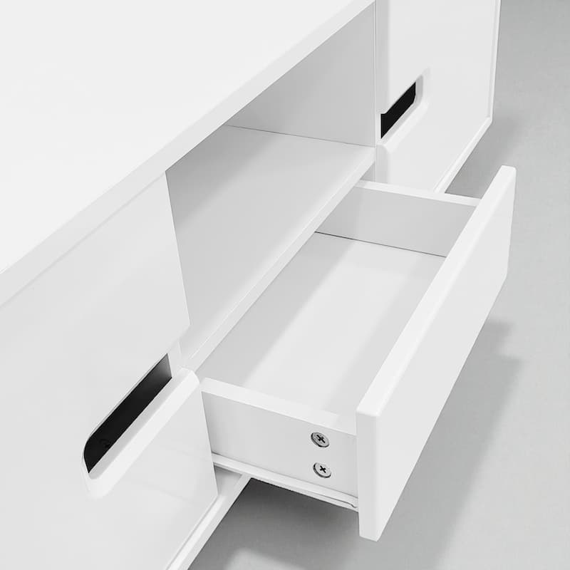 Modern High Gloss Rectangle Coffee Table with Storage and 16-Color LED Lights, Contemporary Center Table
