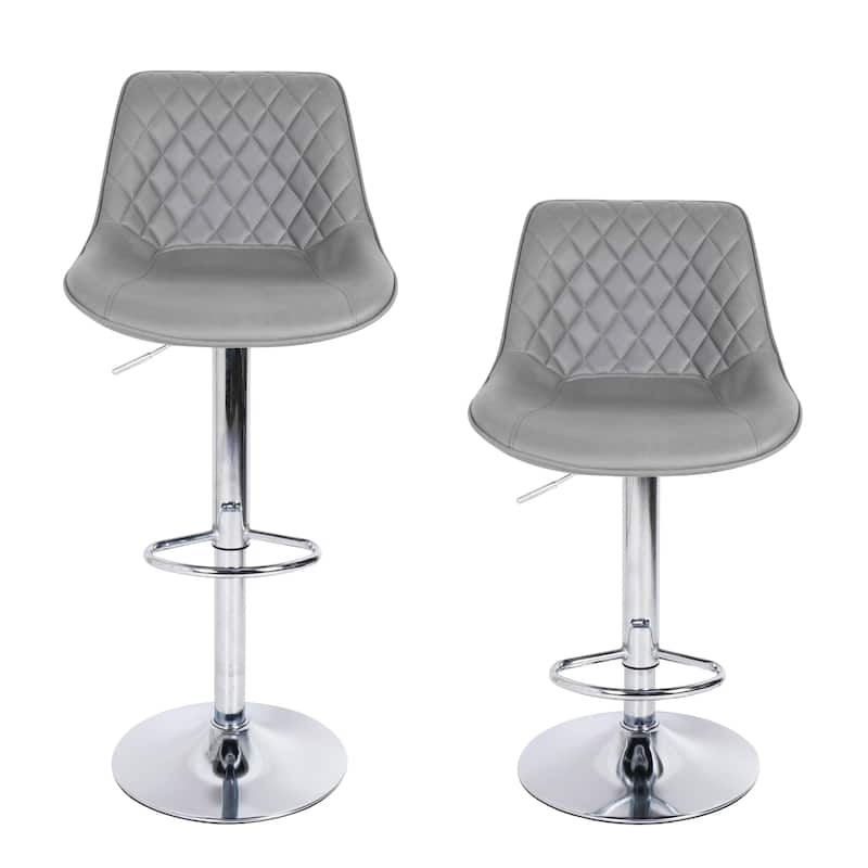 Set of 2 Bar Stool Adjustable Swivel with Silver Iron Frame - 15" x 43"