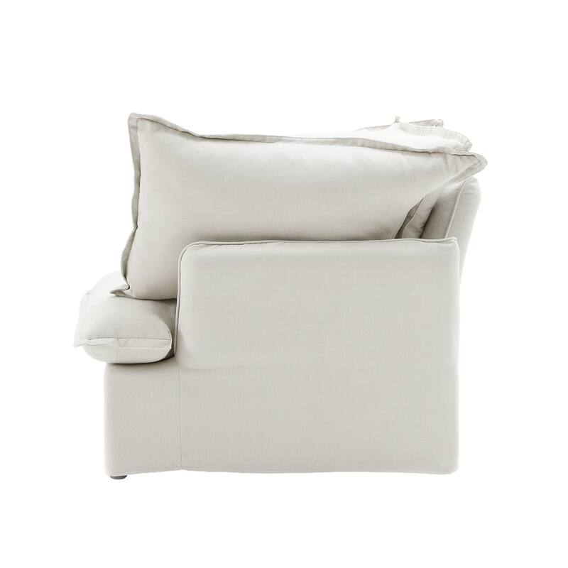 Minimalism Living Room Furniture Set Down Filled Comfort Overstuffed Modern Linen Sofa Loveseat, Chair and Ottoman