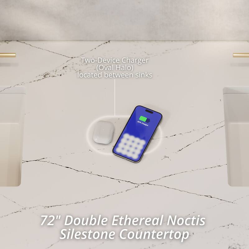 Marigot 72" Double Vanity, Sunwashed Oak w/FreePower Wireless Charger - Ethereal Noctis
