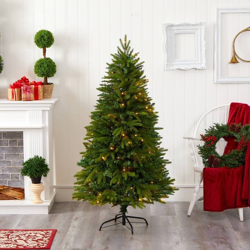 5Ft Artificial Christmas Tree with Lights - Holiday Decor, Festive Fir Tree, Indoor Xmas Tree - Green - 60