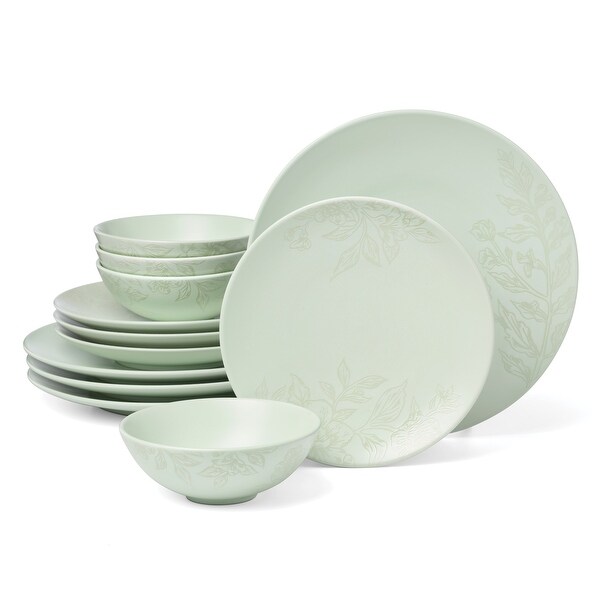 Oneida Roseto 12-Piece Dinnerware Set, Soft Sage - On Sale