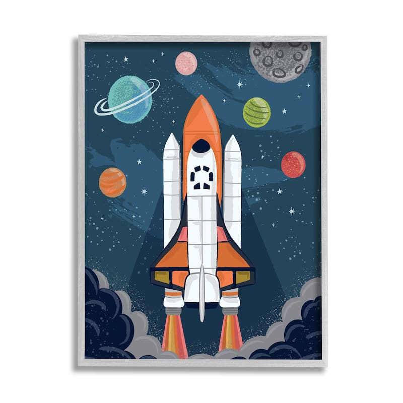 Stupell Rocket Ship Ready for Flight Outer Space Planets Framed Wall Art - Blue