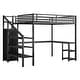 preview thumbnail 19 of 18, Black Metal Loft Bed Frame with Staircase Built-in Wardrobe, Light Strip, Underbed L Shaped Desk, Shelves and Charging Station