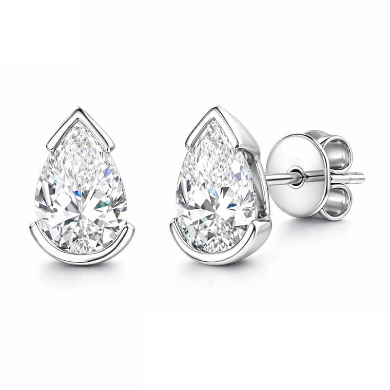 Auriya 14k Gold Lab Grown Pear Diamond Stud Earrings 0.50 to 8.00 ct. tw. Push-Back (F-G VS) - White - White - 4