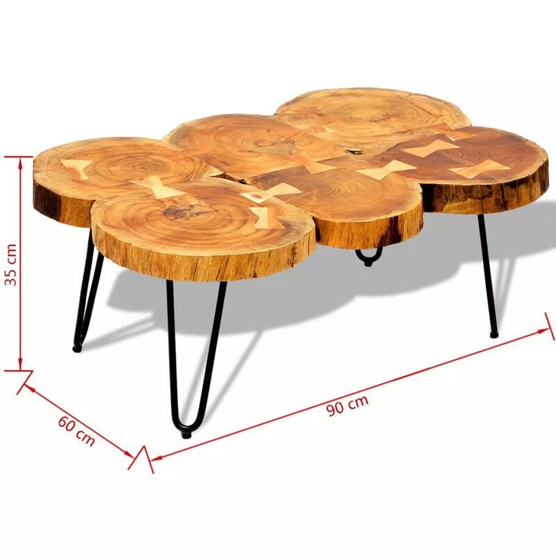 vidaXL Coffee Table 13.8" 6 Trunks Solid Sheesham Wood - 35.4" x 23.6" x 13.8"