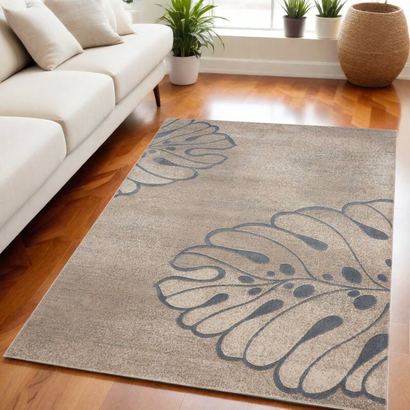 Kazu Power Loomed Modern Non Skid Stain Resistant Area Rug By HomeRoots - 87' X '63' X '0.5 - 87' X '63' X '0.5 - Cream/Onyx - Rectangle