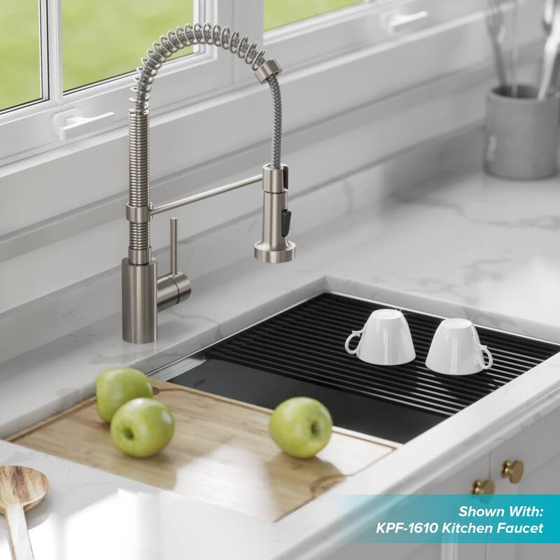 KRAUS Kore Workstation Undermount Stainless Steel Kitchen Sink - 32" L x 19" W (sink KWU110-32 w/ KWD100-100MBL) - Stainless Steel with Black Garbage Disposal